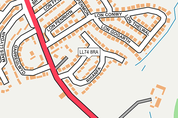 LL74 8RA map - OS OpenMap – Local (Ordnance Survey)