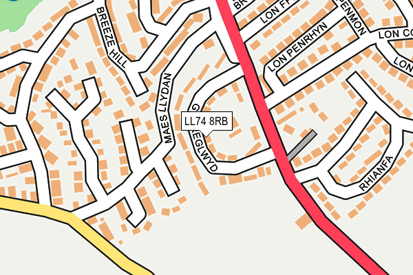LL74 8RB map - OS OpenMap – Local (Ordnance Survey)