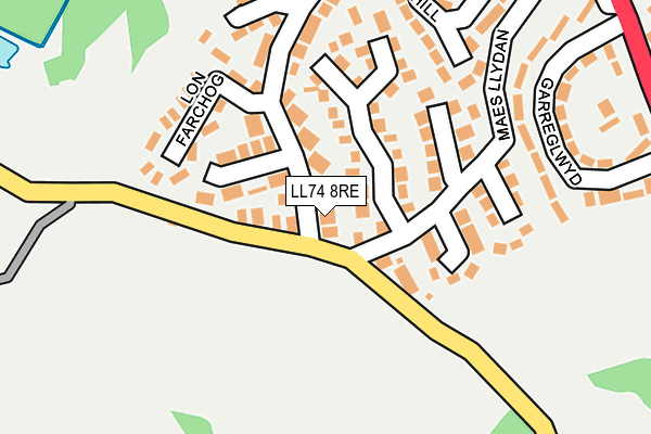 LL74 8RE map - OS OpenMap – Local (Ordnance Survey)