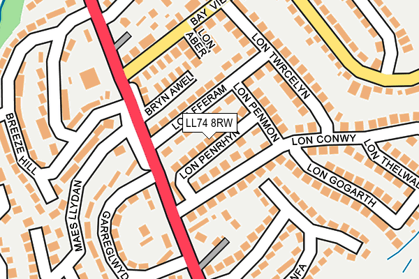 LL74 8RW map - OS OpenMap – Local (Ordnance Survey)