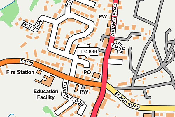 LL74 8SH map - OS OpenMap – Local (Ordnance Survey)