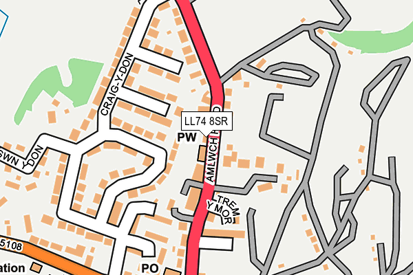 LL74 8SR map - OS OpenMap – Local (Ordnance Survey)