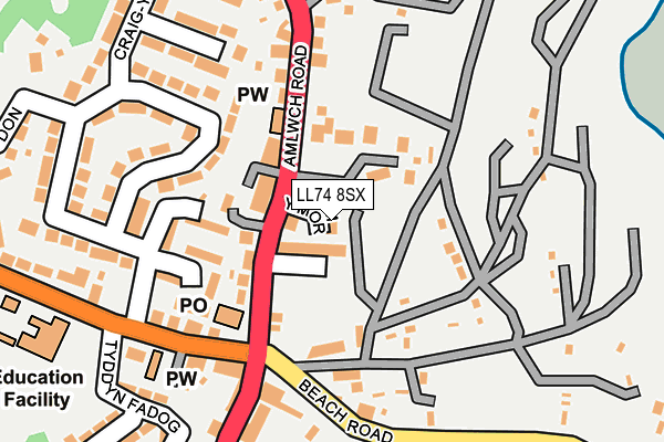 LL74 8SX map - OS OpenMap – Local (Ordnance Survey)