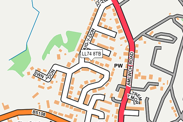 LL74 8TB map - OS OpenMap – Local (Ordnance Survey)
