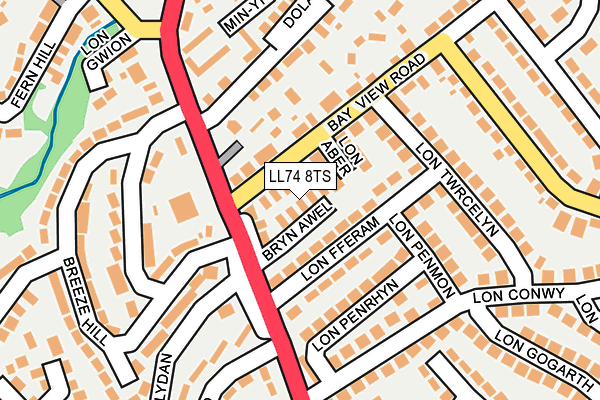 LL74 8TS map - OS OpenMap – Local (Ordnance Survey)