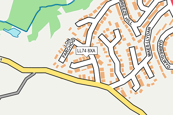 LL74 8XA map - OS OpenMap – Local (Ordnance Survey)