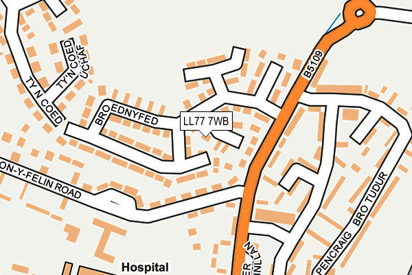 LL77 7WB map - OS OpenMap – Local (Ordnance Survey)