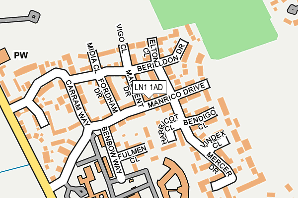 LN1 1AD map - OS OpenMap – Local (Ordnance Survey)