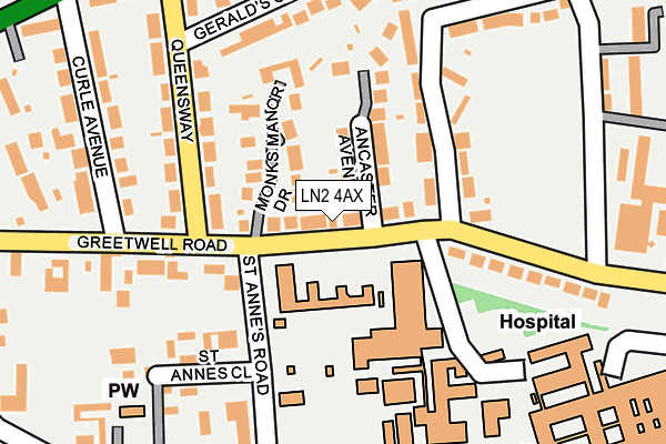 LN2 4AX map - OS OpenMap – Local (Ordnance Survey)