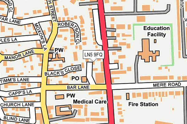 LN5 9FQ map - OS OpenMap – Local (Ordnance Survey)