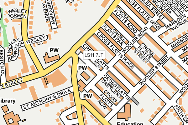 LS11 7JT map - OS OpenMap – Local (Ordnance Survey)