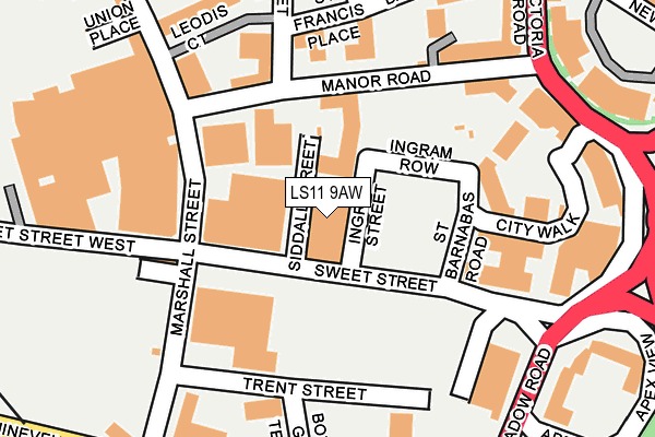 LS11 9AW map - OS OpenMap – Local (Ordnance Survey)
