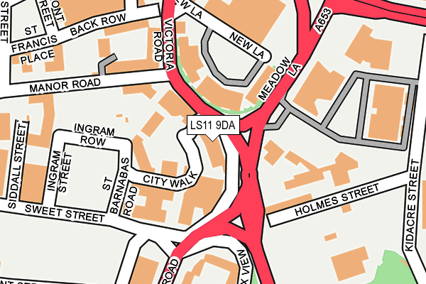 LS11 9DA map - OS OpenMap – Local (Ordnance Survey)