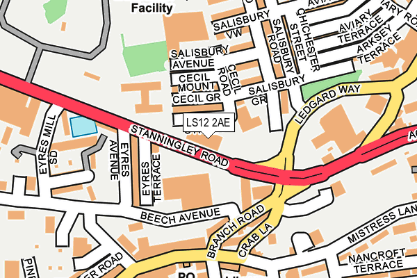 LS12 2AE map - OS OpenMap – Local (Ordnance Survey)