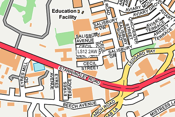 LS12 2AW map - OS OpenMap – Local (Ordnance Survey)