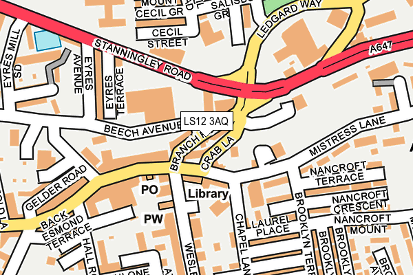 LS12 3AQ map - OS OpenMap – Local (Ordnance Survey)