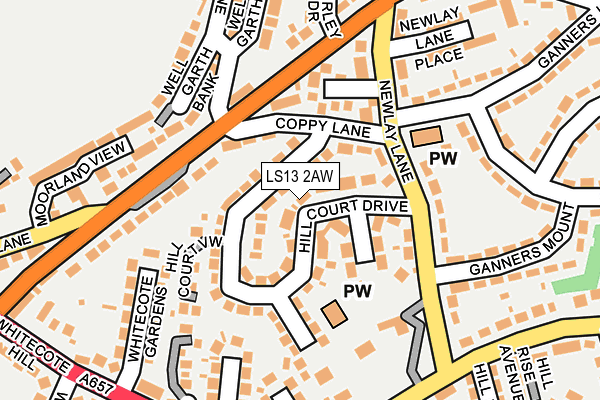 LS13 2AW map - OS OpenMap – Local (Ordnance Survey)