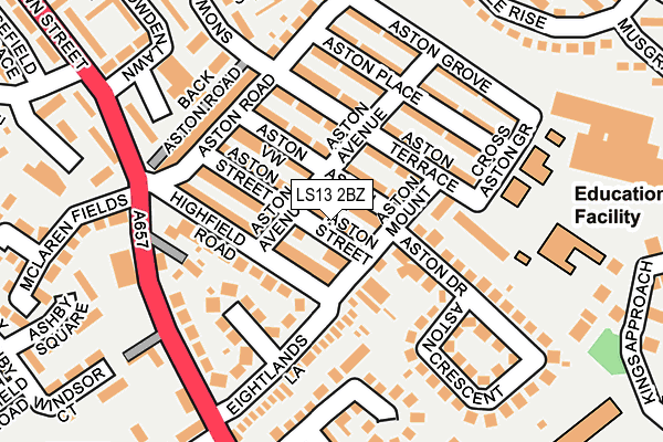 LS13 2BZ map - OS OpenMap – Local (Ordnance Survey)