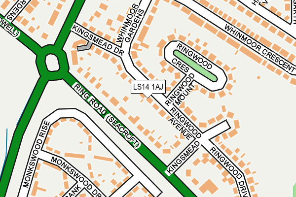LS14 1AJ map - OS OpenMap – Local (Ordnance Survey)