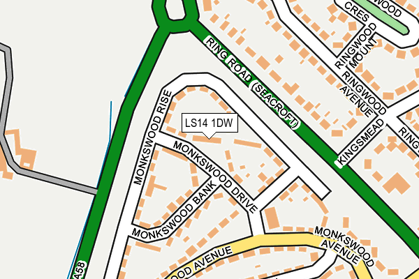 LS14 1DW map - OS OpenMap – Local (Ordnance Survey)