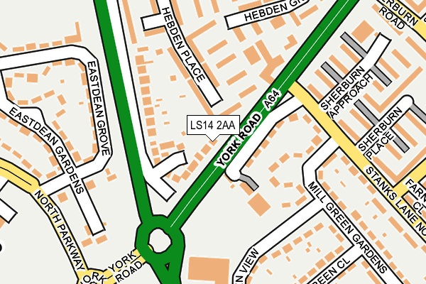 LS14 2AA map - OS OpenMap – Local (Ordnance Survey)