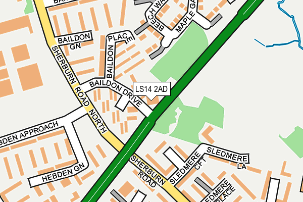 LS14 2AD map - OS OpenMap – Local (Ordnance Survey)