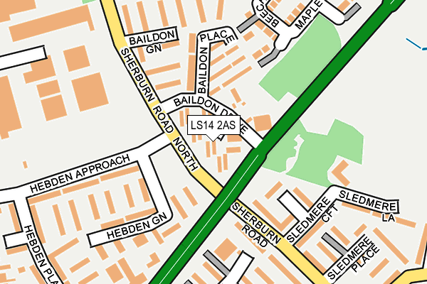 LS14 2AS map - OS OpenMap – Local (Ordnance Survey)