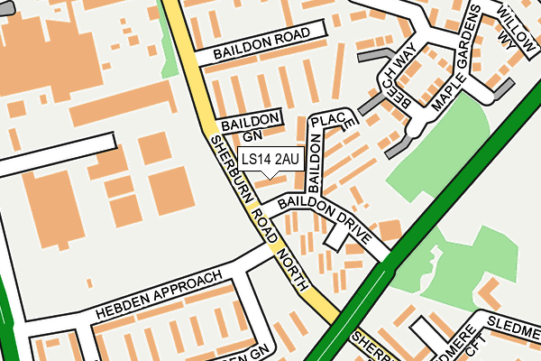 LS14 2AU map - OS OpenMap – Local (Ordnance Survey)