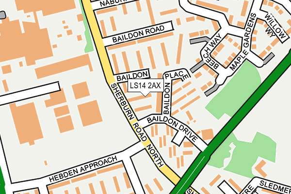 LS14 2AX map - OS OpenMap – Local (Ordnance Survey)