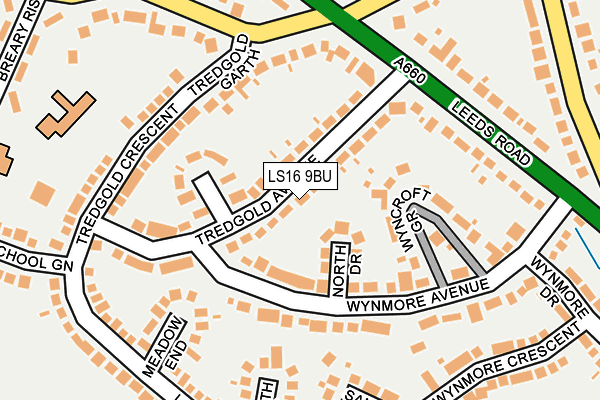 LS16 9BU map - OS OpenMap – Local (Ordnance Survey)