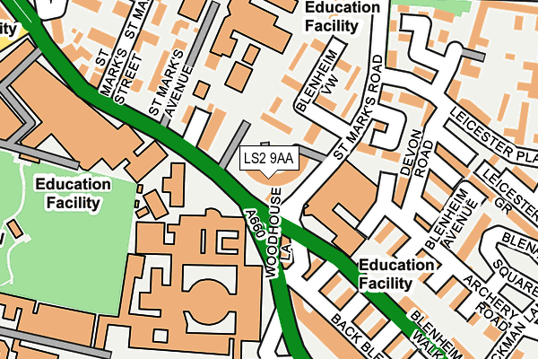 LS2 9AA map - OS OpenMap – Local (Ordnance Survey)