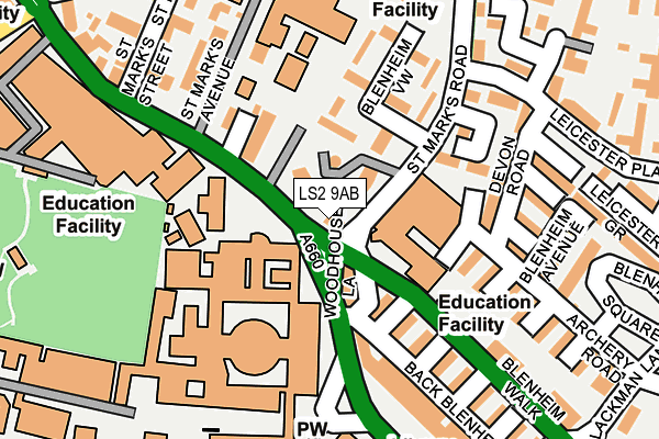 LS2 9AB map - OS OpenMap – Local (Ordnance Survey)