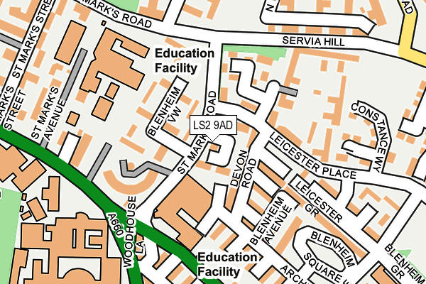 LS2 9AD map - OS OpenMap – Local (Ordnance Survey)