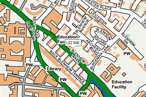 LS2 9AE map - OS OpenMap – Local (Ordnance Survey)