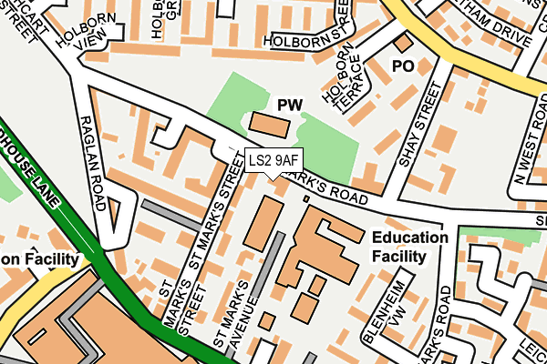 LS2 9AF map - OS OpenMap – Local (Ordnance Survey)