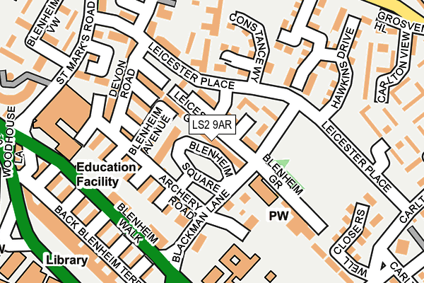 LS2 9AR map - OS OpenMap – Local (Ordnance Survey)