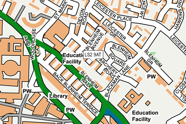 LS2 9AT map - OS OpenMap – Local (Ordnance Survey)