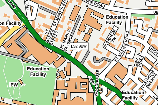 LS2 9BW map - OS OpenMap – Local (Ordnance Survey)