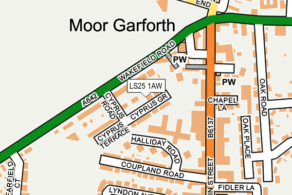 LS25 1AW map - OS OpenMap – Local (Ordnance Survey)