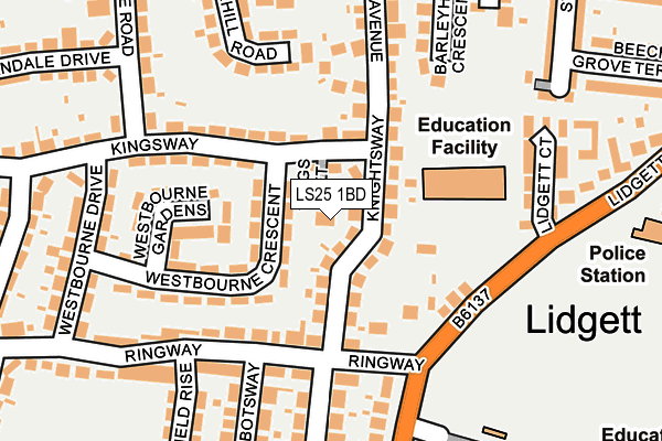 LS25 1BD map - OS OpenMap – Local (Ordnance Survey)
