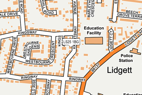 LS25 1BG map - OS OpenMap – Local (Ordnance Survey)