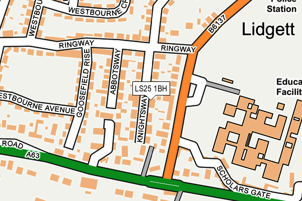 LS25 1BH map - OS OpenMap – Local (Ordnance Survey)