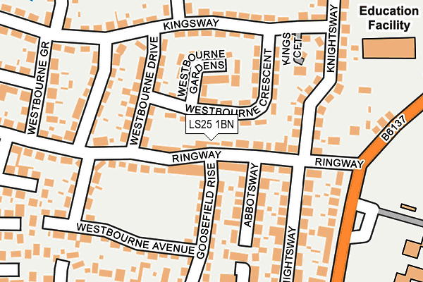 LS25 1BN map - OS OpenMap – Local (Ordnance Survey)