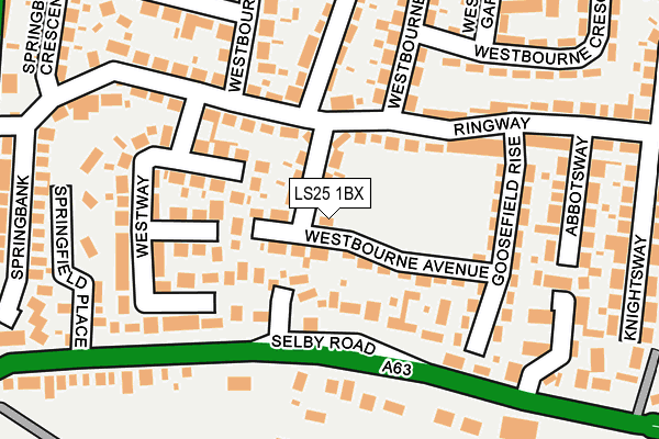 LS25 1BX map - OS OpenMap – Local (Ordnance Survey)