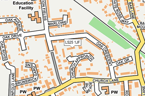 LS25 1JF map - OS OpenMap – Local (Ordnance Survey)