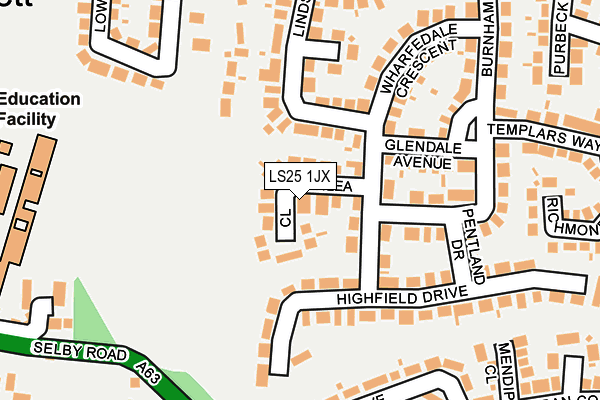 LS25 1JX map - OS OpenMap – Local (Ordnance Survey)