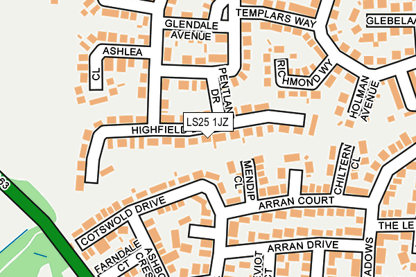 LS25 1JZ map - OS OpenMap – Local (Ordnance Survey)