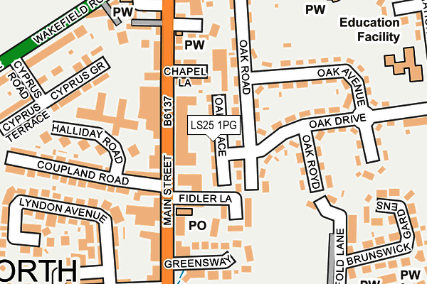 LS25 1PG map - OS OpenMap – Local (Ordnance Survey)