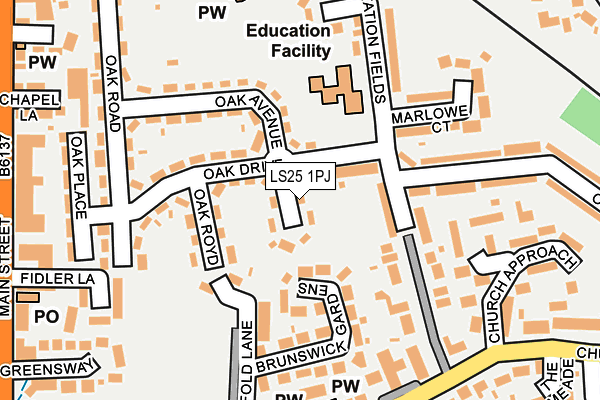 LS25 1PJ map - OS OpenMap – Local (Ordnance Survey)