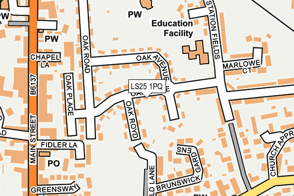 LS25 1PQ map - OS OpenMap – Local (Ordnance Survey)